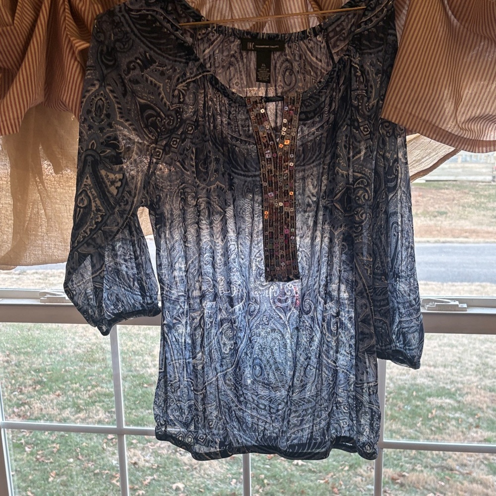 INC International Concepts Blue Paisley Blouse
